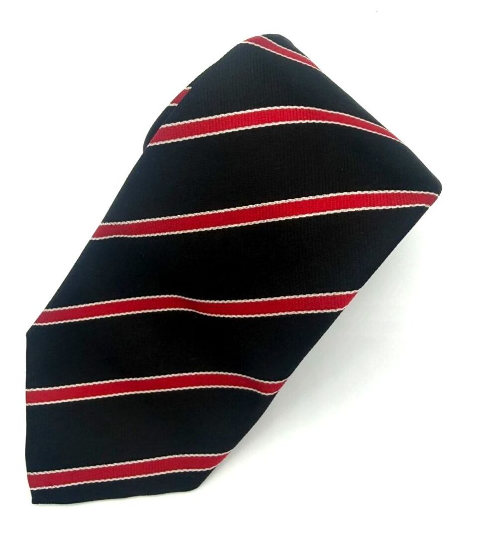 Ben Silver Charleston Silk Tie Black Red Silver Regimental Repp Stripe Hand Made